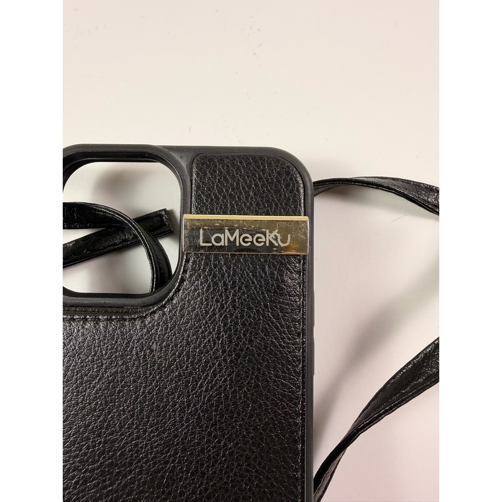 iPhone 13 Pro Max Crossbody Wallet Case Black Pebbled Leather Card Holder - Picture 6 of 6
